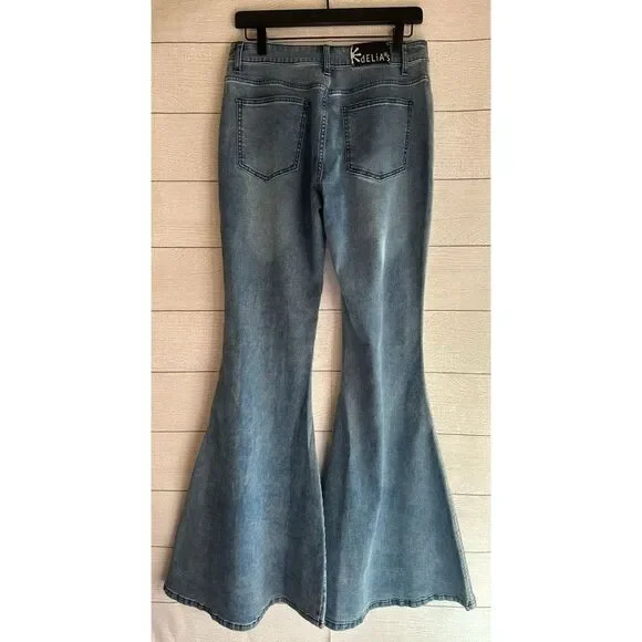 DELIA*S TOTALLY TRIPPIN FLARED SIDE STRIPE STRETCH JEANS Y2K SIZE MEDIUM - Picture 11 of 13